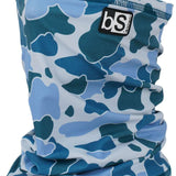 BlackStrap The Tube Print Dual Layer 2024 - A blue and white camouflage print neck gaiter with a black logo patch on the upper right side.