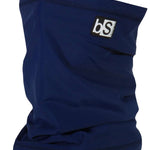 BlackStrap The Tube Solid Dual Layer 2024 - A navy blue neck gaiter with a black logo patch on the upper right side.