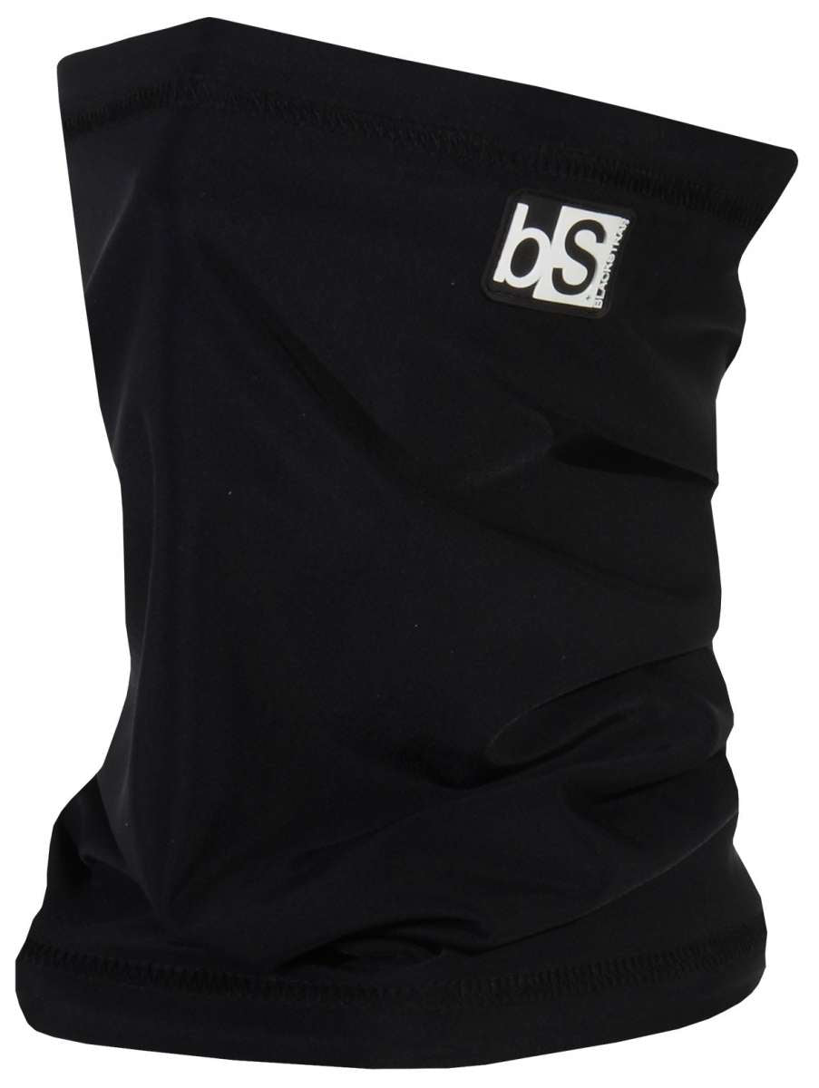 BlackStrap The Tube Solid Dual Layer 2024 - A black neck gaiter with a solid pattern and dual layer design, featuring a logo on the upper right side.