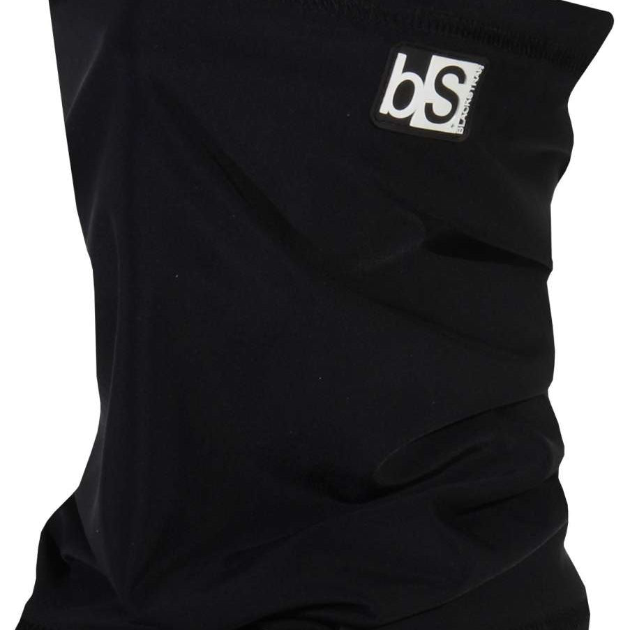 BlackStrap The Tube Solid Dual Layer 2024 - A black neck gaiter with a solid pattern and dual layer design, featuring a logo on the upper right side.