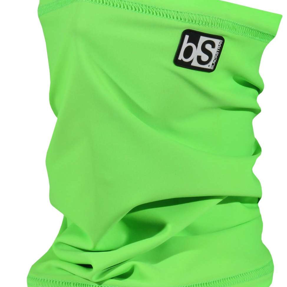 BlackStrap The Tube Solid Dual Layer 2024 - A neon green neck gaiter with a black logo patch on the upper right side.