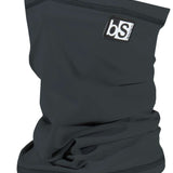 BlackStrap The Tube Solid Dual Layer 2024 - A black neck gaiter with a solid pattern and dual layer design, featuring a rectangular logo patch on the upper right side that says "bS" in white letters.