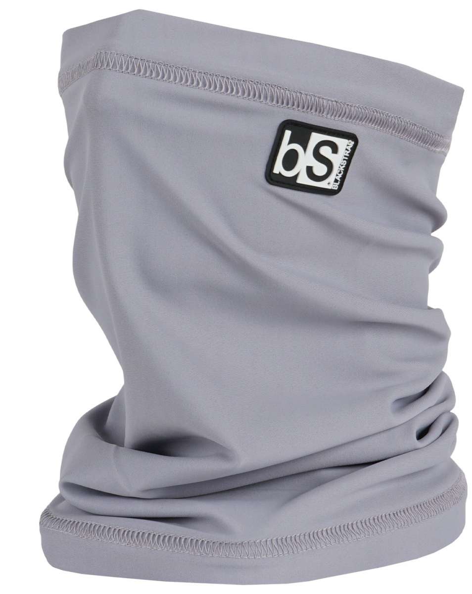 BlackStrap The Tube Solid Dual Layer 2024 - A solid gray neck gaiter with a black logo patch on the upper right side.