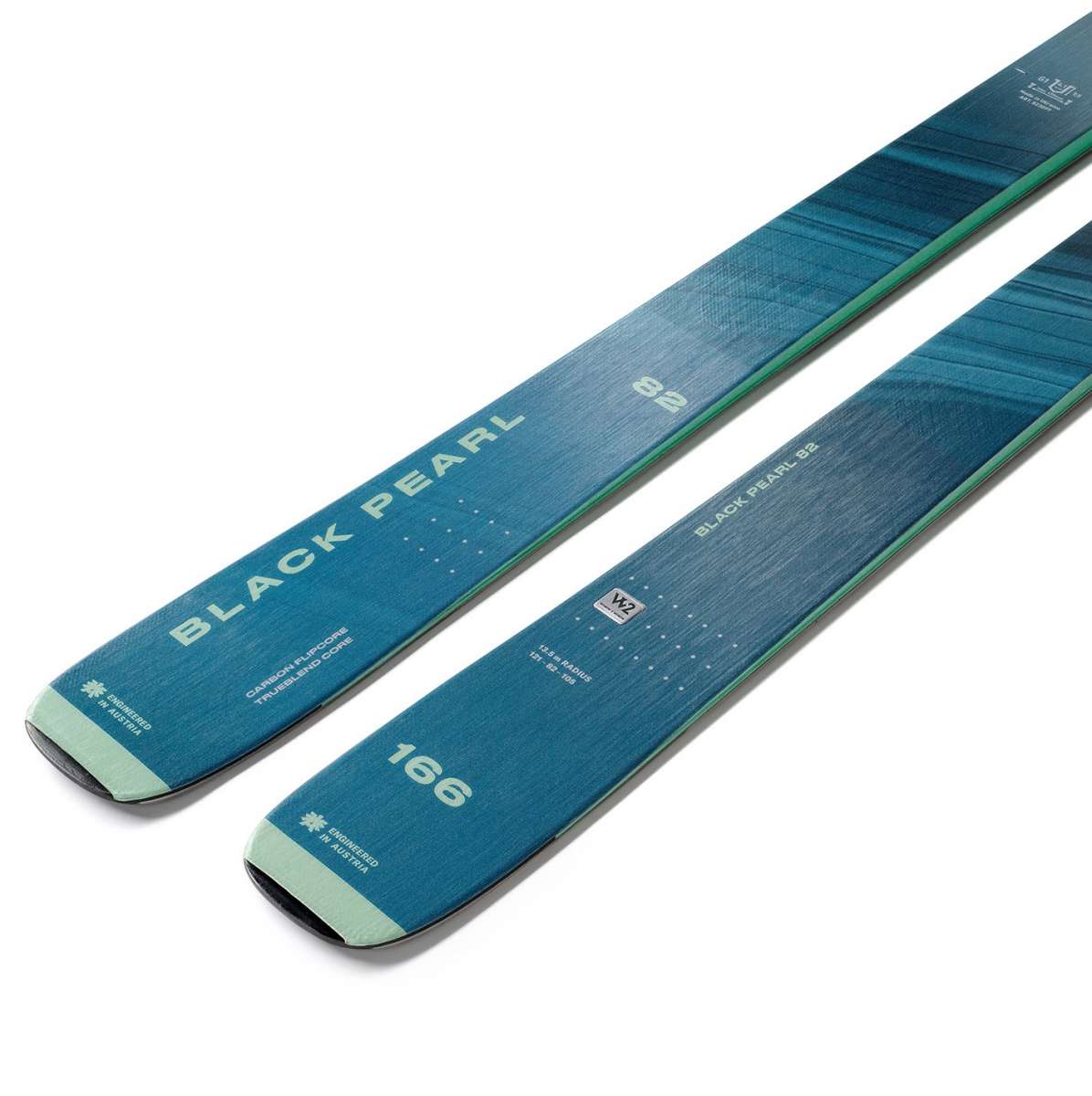 Blizzard Women's Black Pearl 82 Ski 2024 - A dark blue ski with a subtle white pattern and silver lettering.