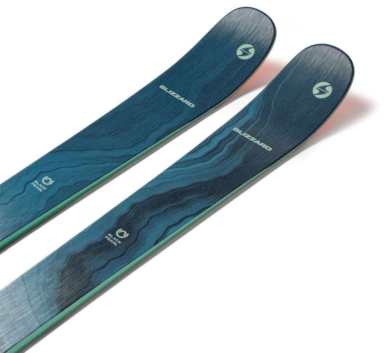 Blizzard Women's Black Pearl 82 Ski 2024 - A dark blue ski with a wavy pattern and white lettering.