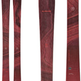 Blizzard Women's Black Pearl 97 Skis 2024 - A pair of skis with a maroon-colored top sheet featuring black wavy lines and a circular logo at the tip.