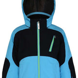 Boulder Gear Boys Aiden Insulated Jacket 2024 - A blue and black insulated jacket with a hood, featuring a zipper closure on the front.