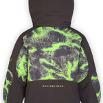 Boulder Gear Boys Aiden Insulated Jacket 2024 - A black and neon green snowboard jacket with a bold, abstract pattern on the back.