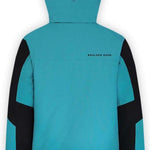 Boulder Gear Boys Cody Insulated Jacket 2024 - A turquoise jacket with black accents on the shoulders and sleeves, featuring a hood and a zipper down the front.
