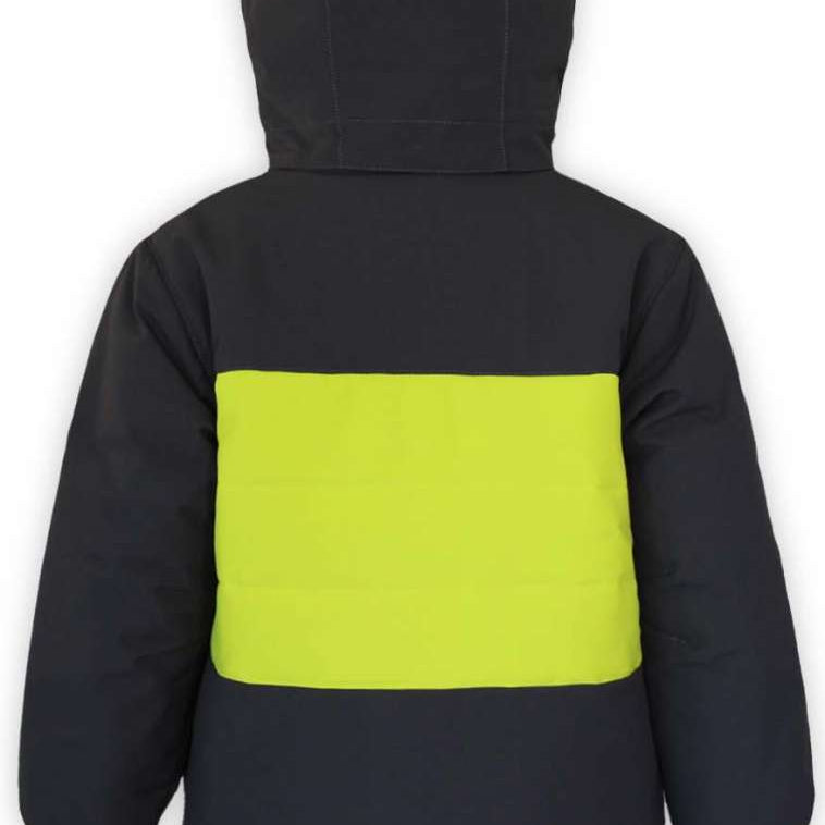 Boulder Gear Boys Grit Insulated Jacket 2022-2023 - A black insulated jacket with a neon green stripe across the back.