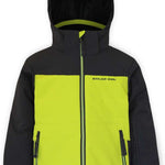 Boulder Gear Boys Grit Insulated Jacket 2022-2023 - A black and yellow jacket with a hood, featuring two zippered pockets on the front.