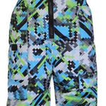 Boulder Gear Boys Nestor Insulated Bib 2024 - A blue, green, and black snowsuit with a geometric pattern of zigzags and triangles.