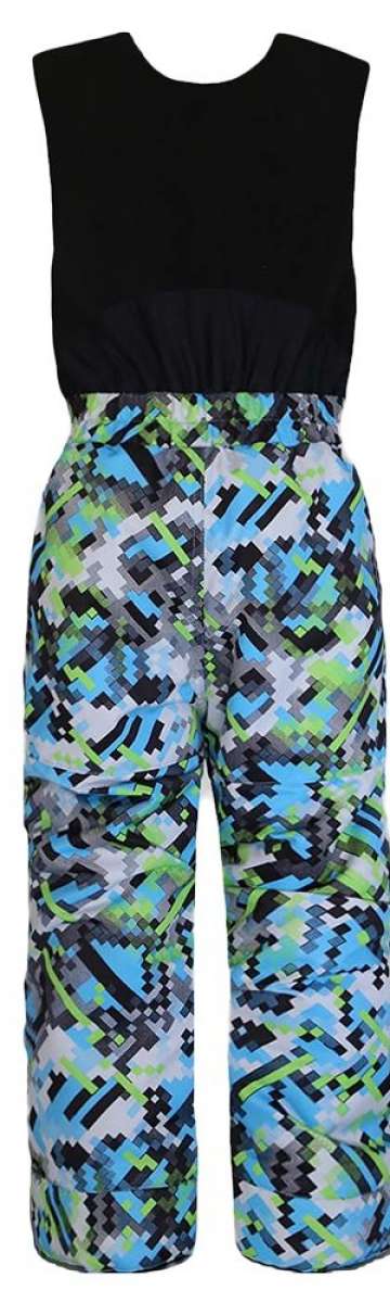 Boulder Gear Boys Nestor Insulated Bib 2024 - A black bib with a white snowflake pattern and green accents.