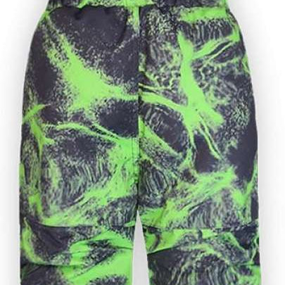 Boulder Gear Boys Nestor Insulated Bib 2024 - A black bib with a green and white snowflake pattern on the front, featuring a zipper down the middle.