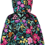 Boulder Gear Girls Cece Insulated Jacket 2024 - A black jacket with a vibrant floral pattern of pink, purple, yellow, and orange flowers, featuring green leaves on a dark background.