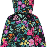 Boulder Gear Girls Cece Insulated Jacket 2024 - A black jacket with a vibrant floral pattern of pink, purple, yellow, and orange flowers, featuring green leaves on a dark background.