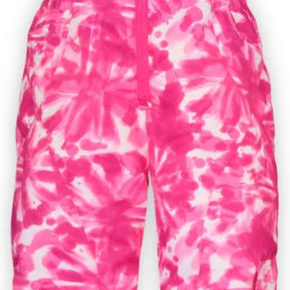 Boulder Gear Girls Hailey Insulated Bib 2022-2023 - A pink and white snow bib with a pattern of abstract shapes, featuring a zipper down the front.