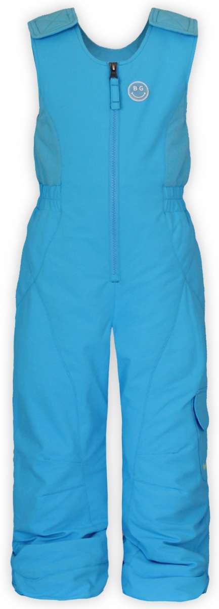 Boulder Gear Girls Hailey Insulated Bib 2024 - A light blue snowsuit with a white logo on the chest and shoulder straps, featuring a zipper down the front.