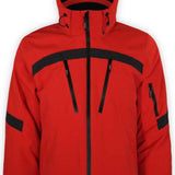 Boulder Gear Hyper Tech Insulated Jacket 2022-2023 - A red jacket with black accents and a hood, featuring two zippered pockets on the front.