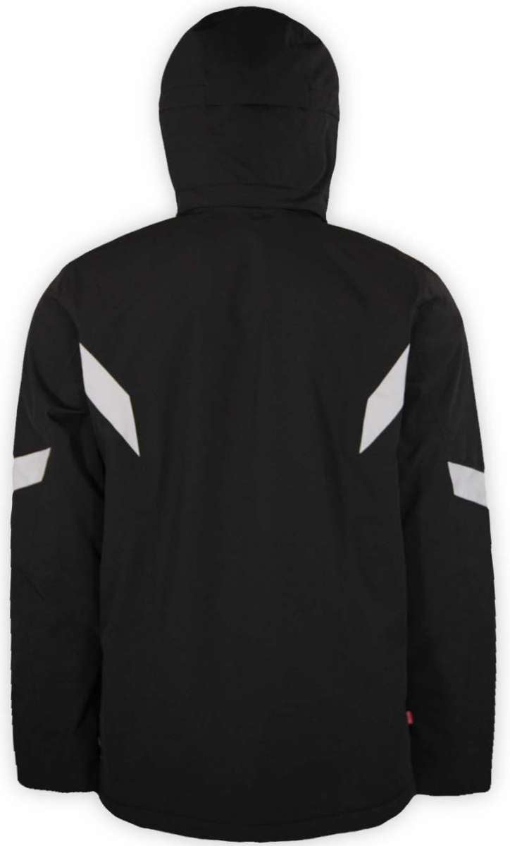 Boulder Gear Hyper Tech Insulated Jacket 2022-2023 - A black jacket with a hood, featuring two white diagonal stripes on each sleeve.