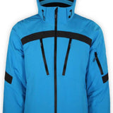 Boulder Gear Hyper Tech Insulated Jacket 2022-2023 - A blue jacket with black accents and a hood, featuring two zippered pockets on the front.
