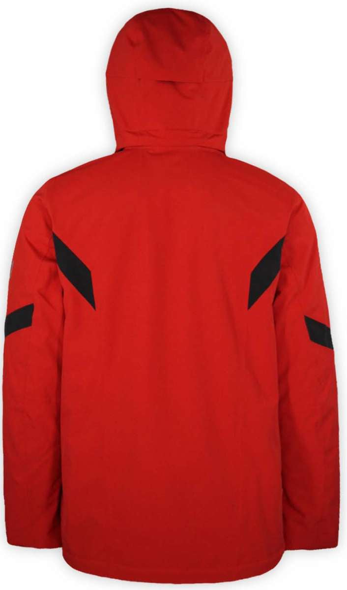Boulder Gear Hyper Tech Insulated Jacket 2022-2023 - A red jacket with black accents on the shoulders and chest, featuring a hood and zippered pockets.