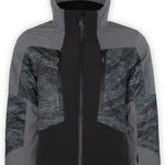 Boulder Gear Impact Tech Insulated Jacket 2022-2023 - A black and gray jacket with a hood, featuring a pattern of diagonal lines on the chest area.