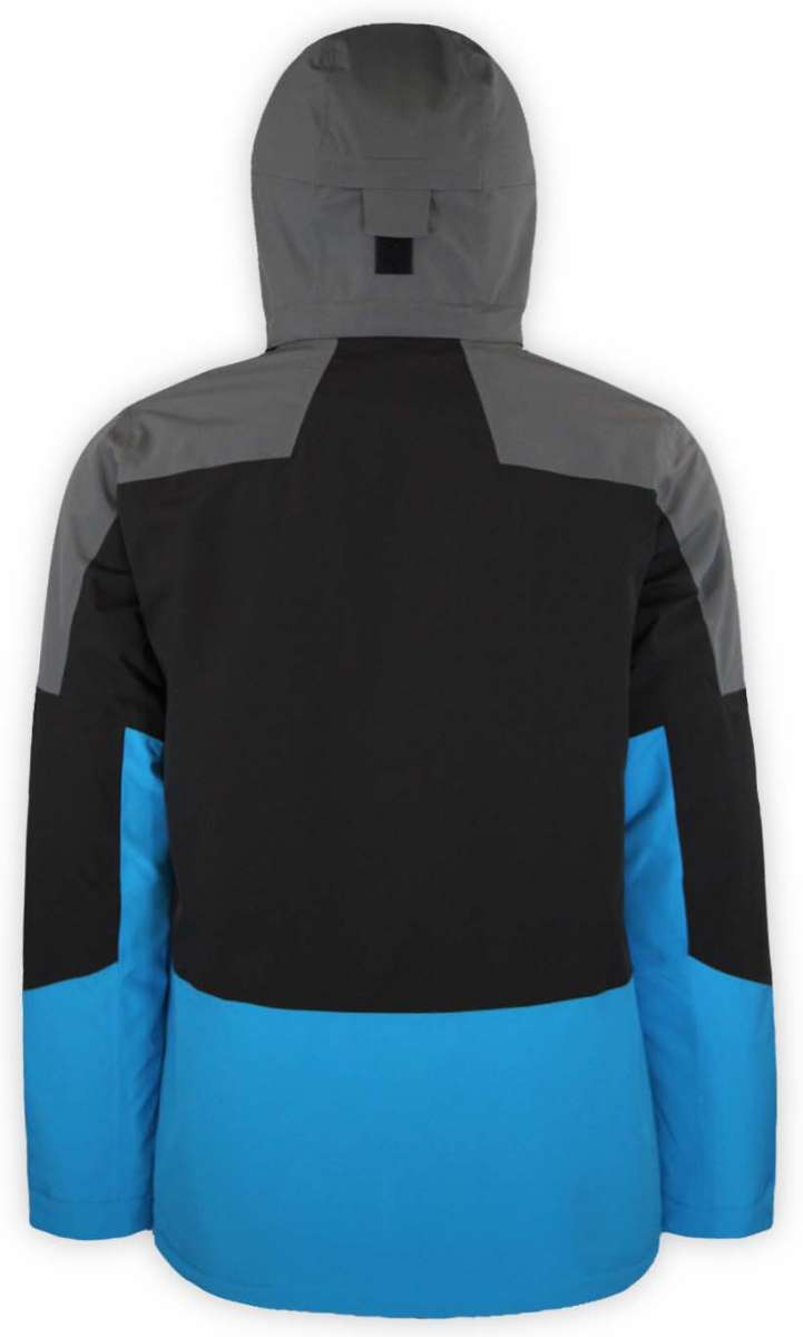 Boulder Gear Impact Tech Insulated Jacket 2022-2023 - A black jacket with gray accents and a hood, featuring a blue stripe on the sleeve.