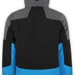 Boulder Gear Impact Tech Insulated Jacket 2022-2023 - A black jacket with gray accents and a hood, featuring a blue stripe on the sleeve.