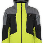 Boulder Gear Impact Tech Insulated Jacket 2022-2023 - A black, gray and yellow jacket with a hood, featuring a white logo on the left chest area.