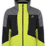 Boulder Gear Impact Tech Insulated Jacket 2022-2023 - A black, gray and yellow jacket with a hood, featuring a white logo on the left chest area.