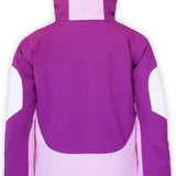 Boulder Gear Junior's Charlotte Insulated Jacket 2022-2023 - A purple and white jacket with a hood, featuring a zipper closure at the front.
