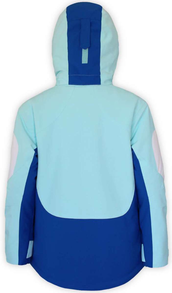 Boulder Gear Junior's Charlotte Insulated Jacket 2022-2023 - A light blue jacket with a darker blue stripe on the hood and white accents on the sleeves.