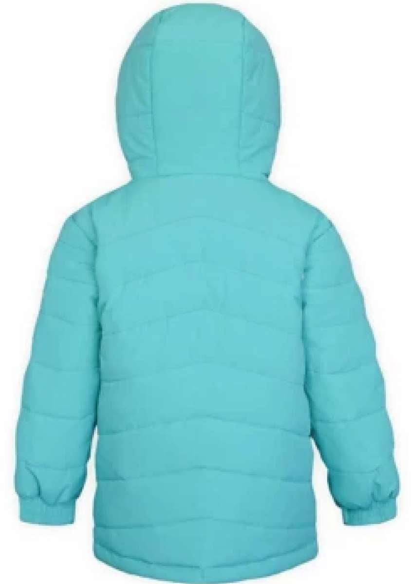 Boulder Gear Kids Devon Insulated Jacket 2024 - A light blue jacket with a hood, featuring horizontal quilting on the back and sleeves.
