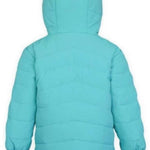 Boulder Gear Kids Devon Insulated Jacket 2024 - A light blue jacket with a hood, featuring horizontal quilting on the back and sleeves.