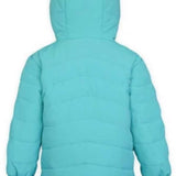 Boulder Gear Kids Devon Insulated Jacket 2024 - A light blue jacket with a hood, featuring horizontal quilting on the back and sleeves.