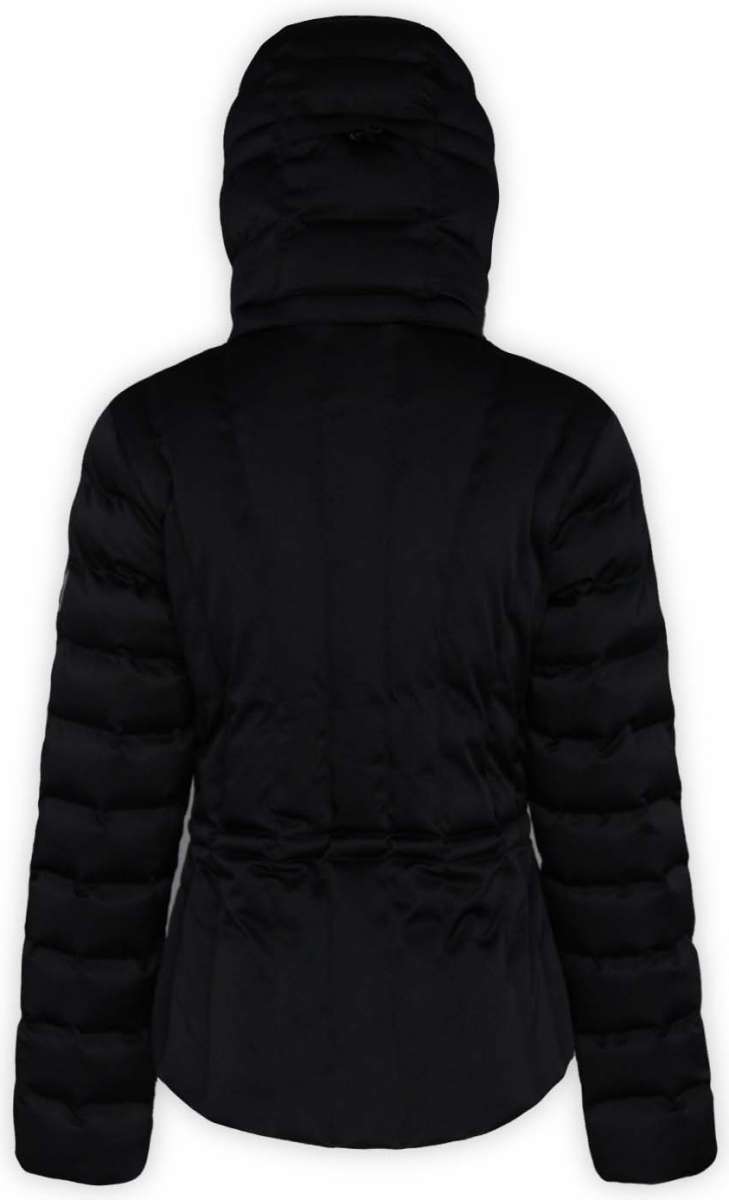 Boulder Gear Ladies Cher Insulated Jacket 2022-2023 - A black insulated jacket with a hood, featuring a zippered front and two side pockets.