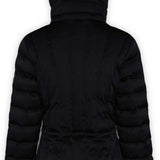 Boulder Gear Ladies Cher Insulated Jacket 2022-2023 - A black insulated jacket with a hood, featuring a zippered front and two side pockets.