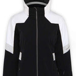 Boulder Gear Women's Deon Insulated Jacket 2022-2023 - A black and white jacket with a high collar, featuring reflective strips on the shoulders and chest.