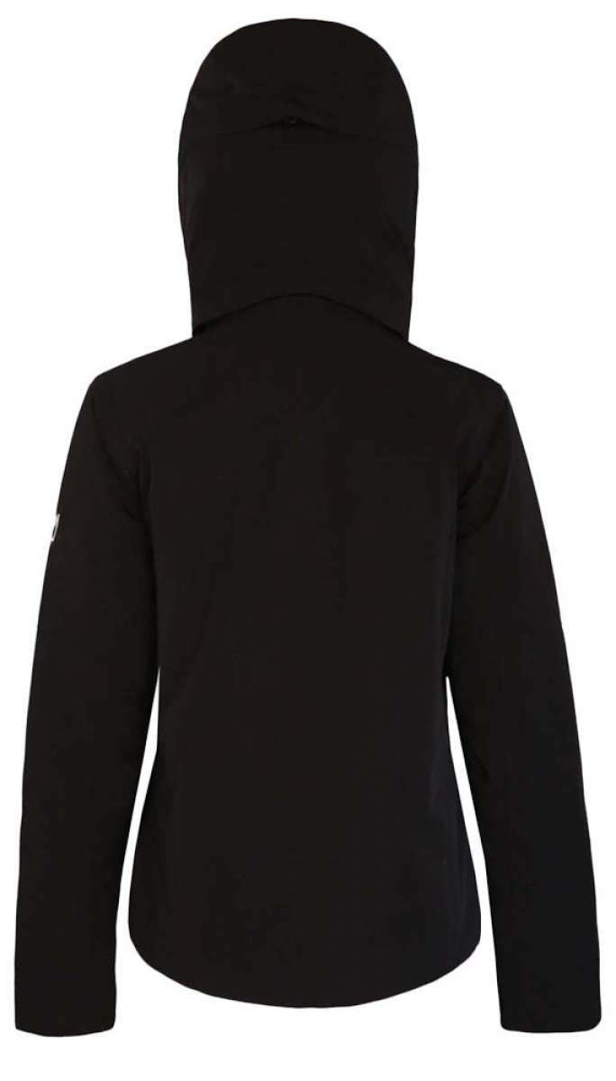 Boulder Gear Women's Jackie Tech Jacket 2024 - A black jacket with a hood, featuring a zippered front and two side pockets.