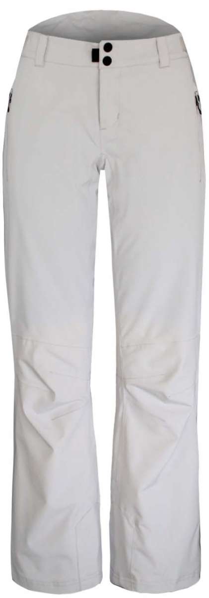 Boulder Gear Women's Journey Insulated Pant 2023 - White snow pants with black zipper and buckle details on waistband.