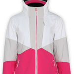 Boulder Gear Ladies Katie Insulated Jacket 2022-2023 - A white jacket with a pink zipper and accents on the hood, cuffs, and chest.
