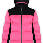 Boulder Gear Ladies Tai Insulated Jacket 2022-2023 - A black and pink jacket with a hood, featuring a zippered front and two side pockets. The jacket has a solid color design with no visible patterns or textures.