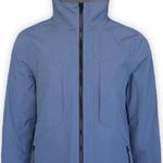 Boulder Gear Rapid 3L Jacket 2024 - A blue jacket with a hood, featuring a black zipper and two zippered pockets on either side.