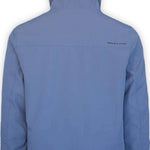 Boulder Gear Rapid 3L Jacket 2024 - A blue jacket with a hood, featuring a small black logo on the upper left side of the back.