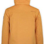 Boulder Gear Teton Insulated Jacket 2024 - A tan-colored jacket with a hood, featuring black zippers and a small logo on the upper left chest area.