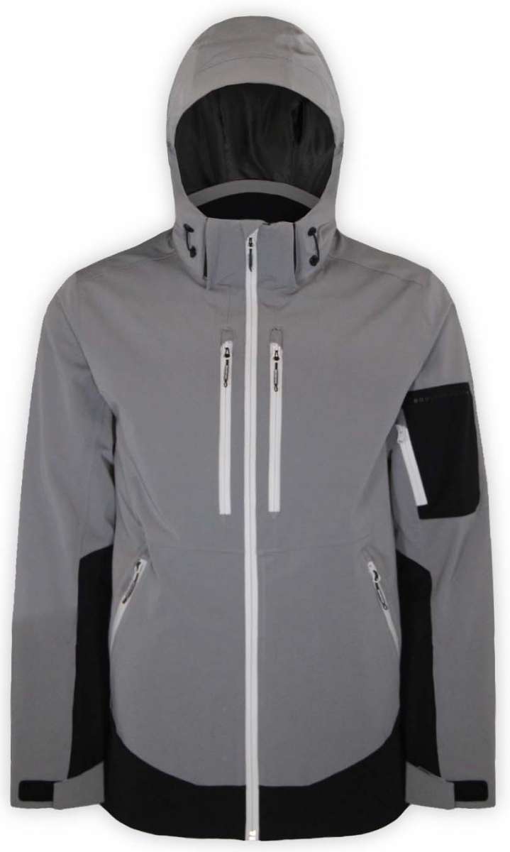 Boulder Gear Volt Tech Insulated Jacket 2022-2023 - A gray jacket with a black stripe on the left sleeve and two zippered pockets on either side of the waist.