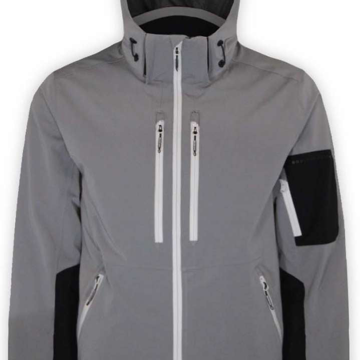 Boulder Gear Volt Tech Insulated Jacket 2022-2023 - A gray jacket with a black stripe on the left sleeve and two zippered pockets on either side of the waist.