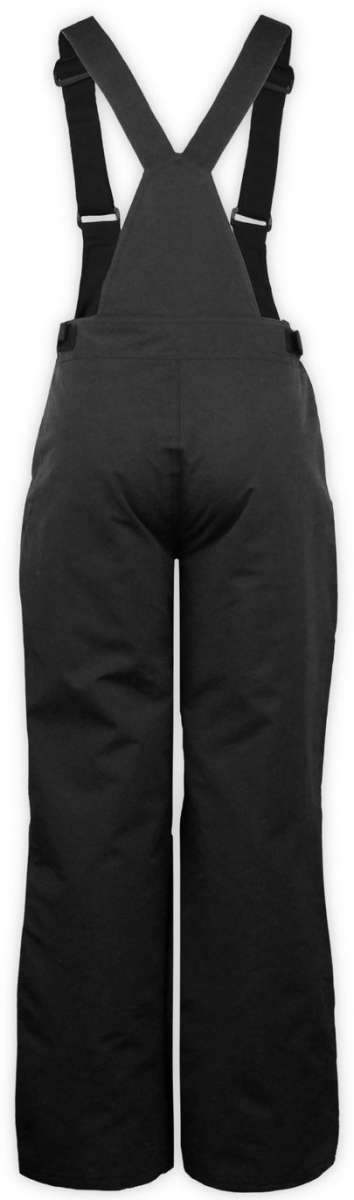 Boulder Gear Youth Pinnacle Insulated Bib 2022-2023 - A pair of black insulated bib snow pants with adjustable straps and a white logo on the left leg.