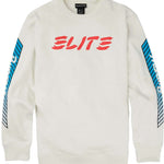 Burton 1987 Elite Crew FLC 2024 - A white crewneck sweatshirt with blue and black diagonal stripes on the sleeves.